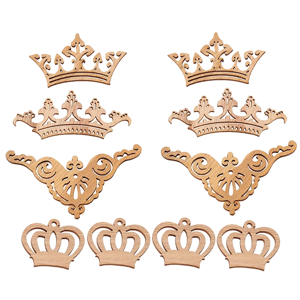  10x Natural Unfinished Wood Hollow Crown Wooden Shapes Scrapbooking Embellishments Tags for Card Making DIY Craft Painting