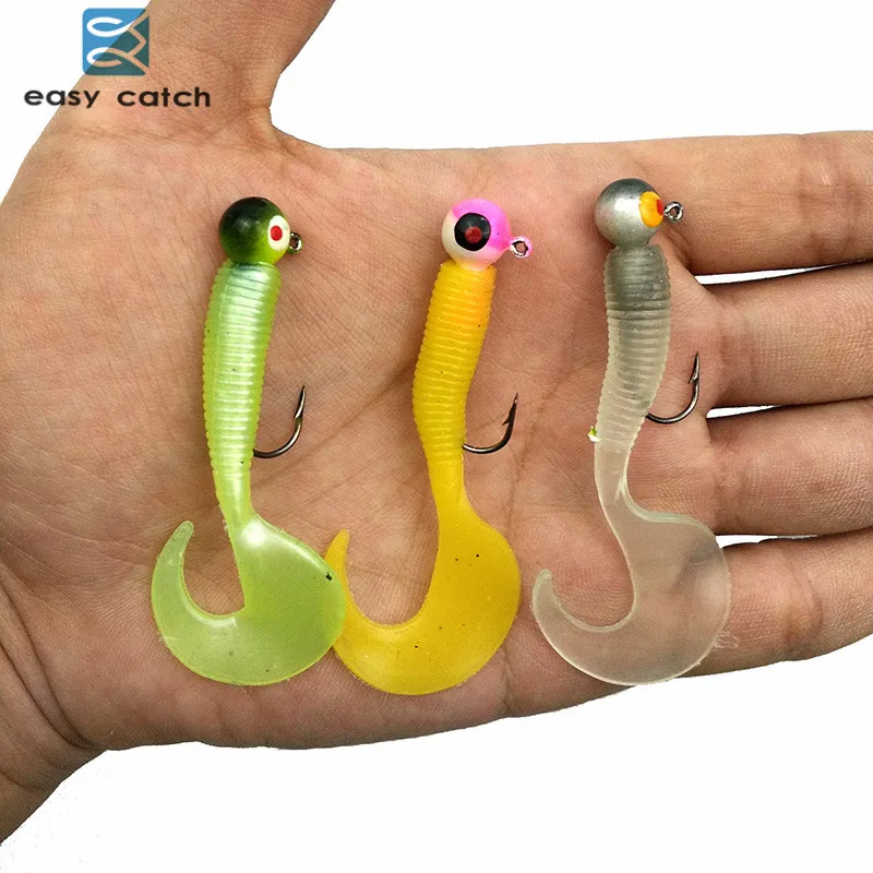17Pcs/Pack Soft Fishing Lures Baits with Jig Head Hooks Combo Mixed Color 