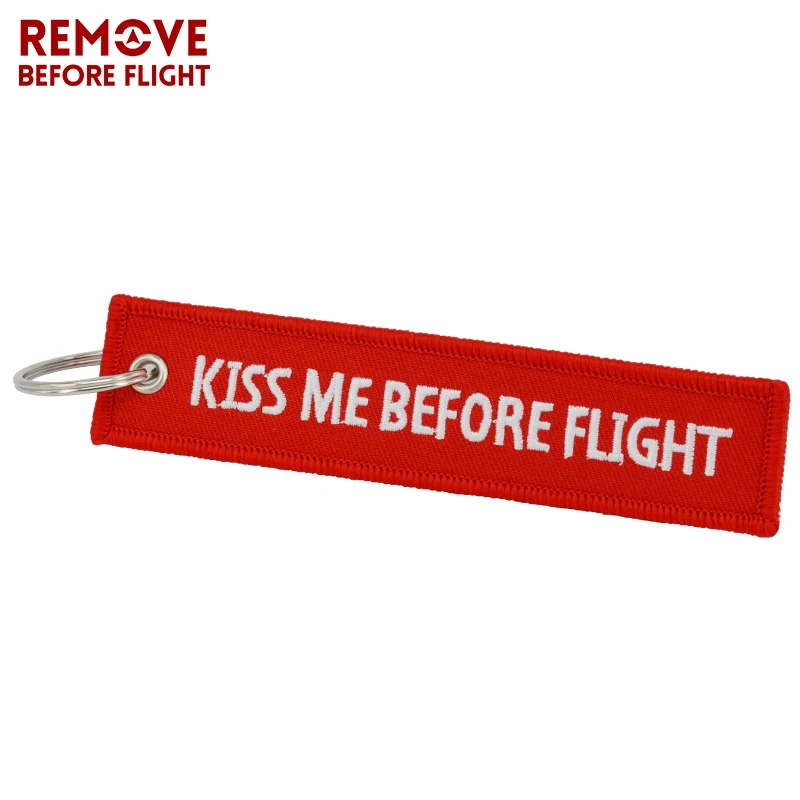 Kiss Me Before Flight Key Chain Label Red Embroidery Key Ring Special Luggage Tag Chain for Aviation Gifts Car Keychain Jewelry (2)