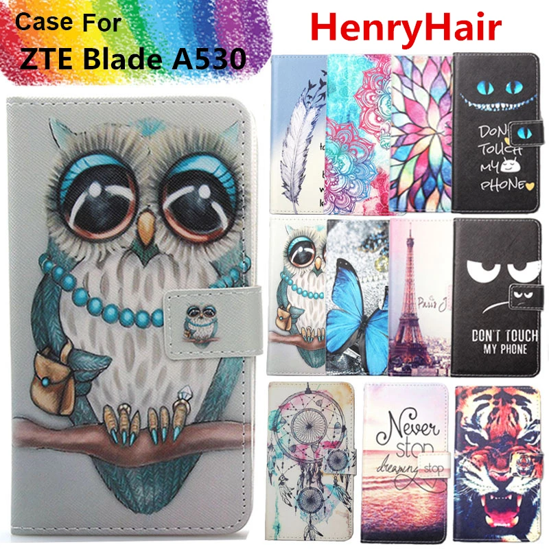 

Fashion 11 Colors Cartoon Painting PU Leather Magnetic clasp Wallet Cover For ZTE Blade A530 Case