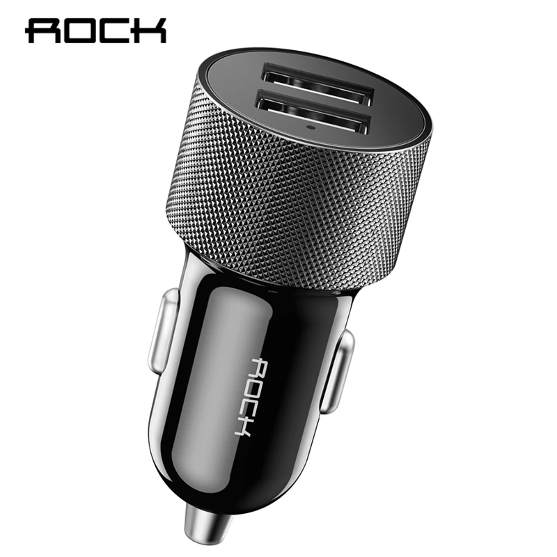 

ROCK 5V 2.4A Dual USB Car Charger Charging Metal Car-Charger Auto Charge 2 Port for iPhone X 8 7 6 Samsung Xiaomi Travel Adapter