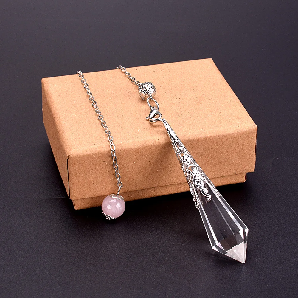 

Natural Clear Quartz Crystal Pendulums for Dowsing Reiki Chakra Healing Crystals Charms Meditation Relaxation with Tumbled Stone