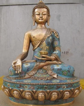 

xd 002638 19"Tibet Fane 100% Pure Bronze Gilt cloisonne Pharmacist Sakyamuni Buddha Statue