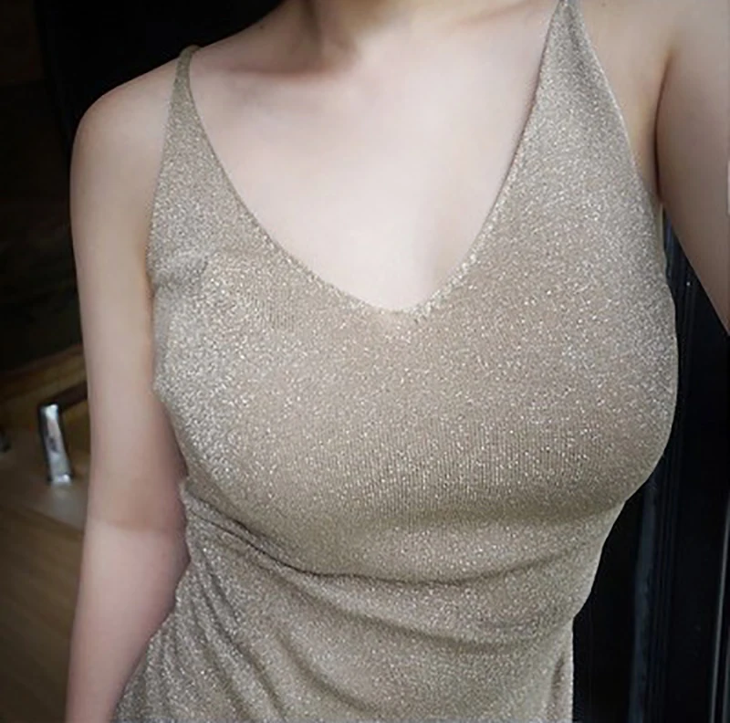 

Women Summer Glitter Silver Wire Tank Tops Knitted Wool Sexy Female Tops Camisole Sleeveless Tank Tops Women Clothes 2019 Tops