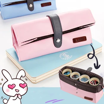 

Kawaii Macaron Color Leather Largest Pencil Case for Girl Big Pencil Bag Pen Box Makeup Bag Stationery Storage Bags C15 D30