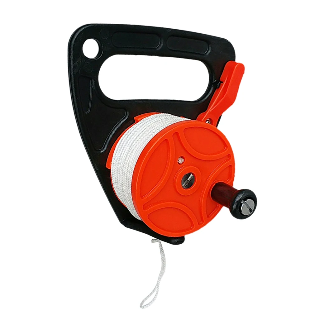 Heavy Duty Orange Plastic Scuba Diving Multi Purpose Wreck Cave Dive Reel with Handle and 150ft Nylon Line, Thumb Stopper