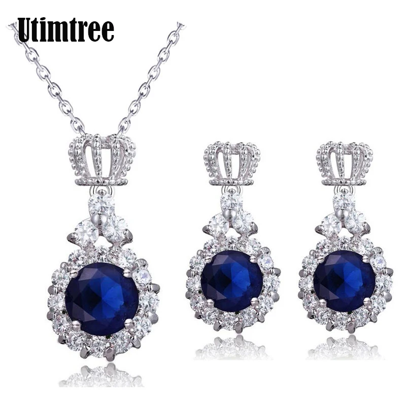 

Utimtree Trendy Jewelry Sets Silver Pendants Necklaces Earrings Stud Engagement Women Jewelry Sets For Wedding Engagement Gifts