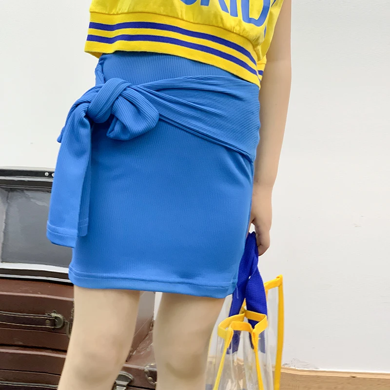 

Girls skirt 2019 summer new children's Korean version of the solid color personality elastic bag hip skirt Slim high waist skirt