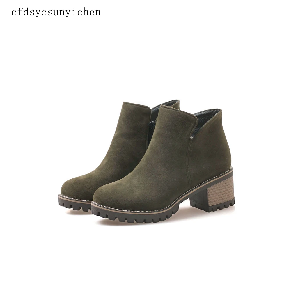 

Shoes Women Ankle Boots High Quality Flock Woman Boots H Square Heels Women Shoes with Big Size 10 BA-YLL-B-28