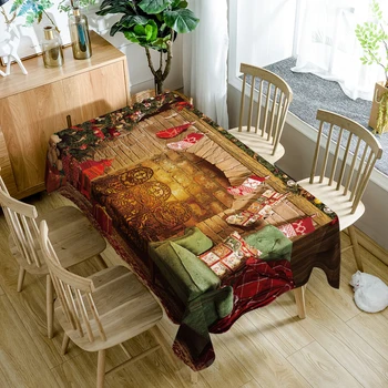 

Customizable Polyester 3d Tablecloth Happy Christmas Tree & Lantern Pattern Washable Cotton Dustproof Rectangular Table Cloth