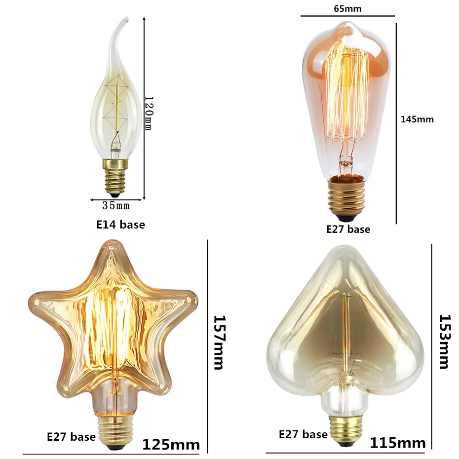 Ретро vintage edison bulb E14/E27 40 w 110 v/220 В ампулы винтажная лампа Эдисона лампочка нить накаливания декоративное освещение