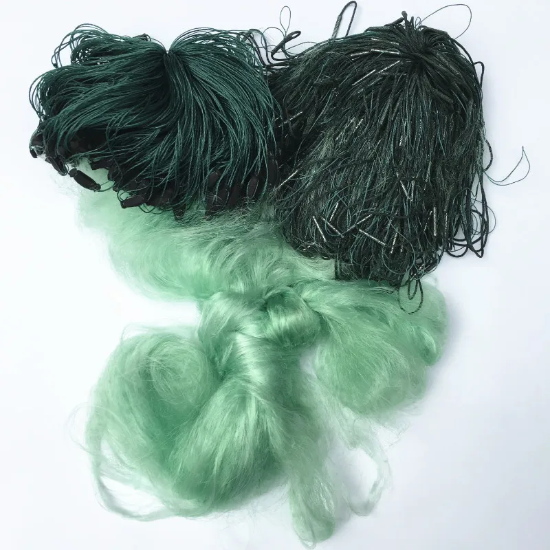 depth2m lenght80m-85m wrapped sinker 3 layers of green sink net fishing nets foam buoy iron sinker fishing network fishing tool