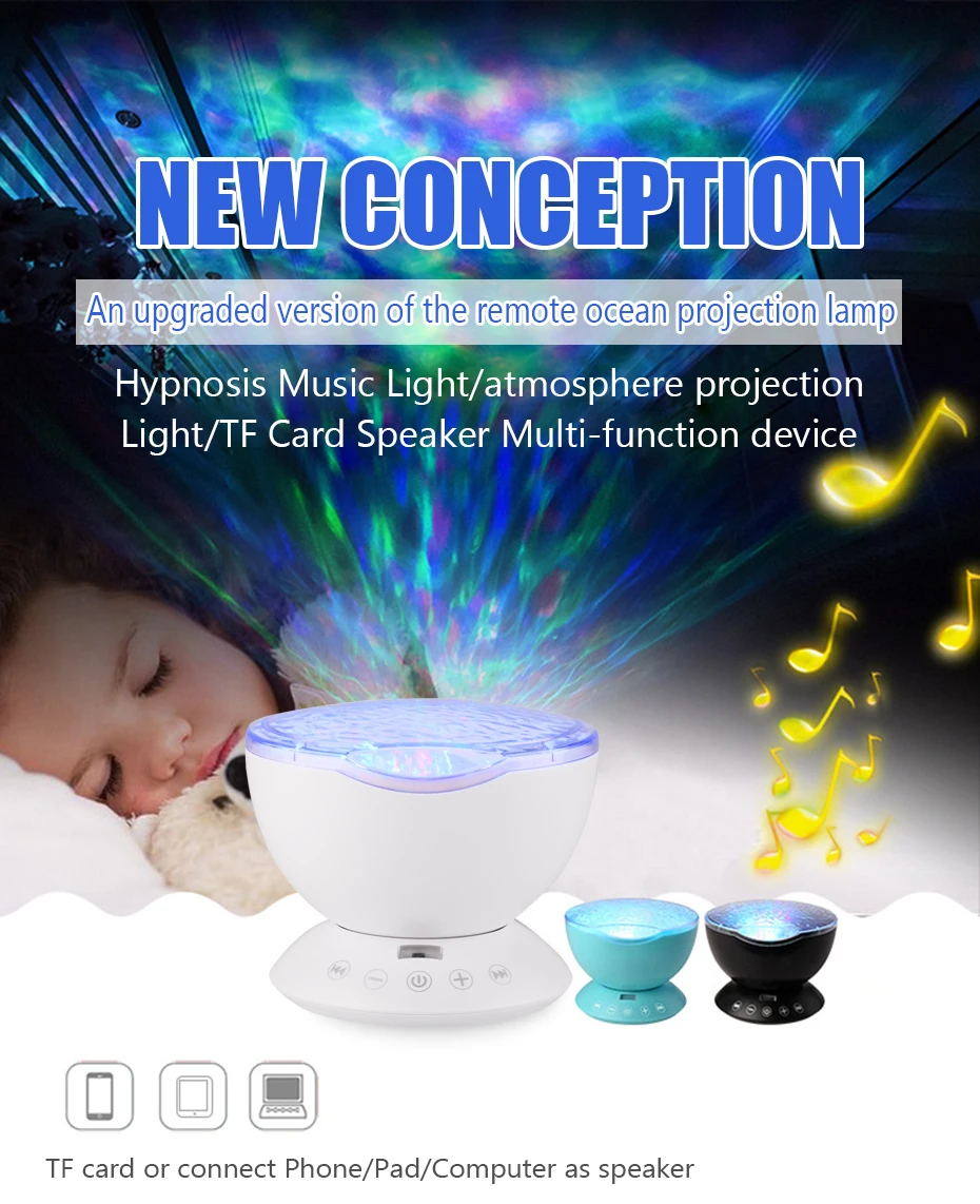 Leitor de Música Onda do Mar Noite as Crianças do Berçário do Bebê da Lâmpada da Luz Decorativa para Casa Luz de Natal Novo Estrelado Projetor Natal Iluminação 40 Céu de 2 Onda Do Mar Noite As Crianças Do