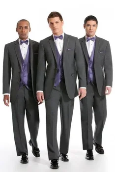 

2017 Custom Made 2 Buttons Dark Grey Groom Tuxedos Notch Lapel Best Man Groomsman Men Wedding Suits (Jacket+Pants+Vest+Tie)