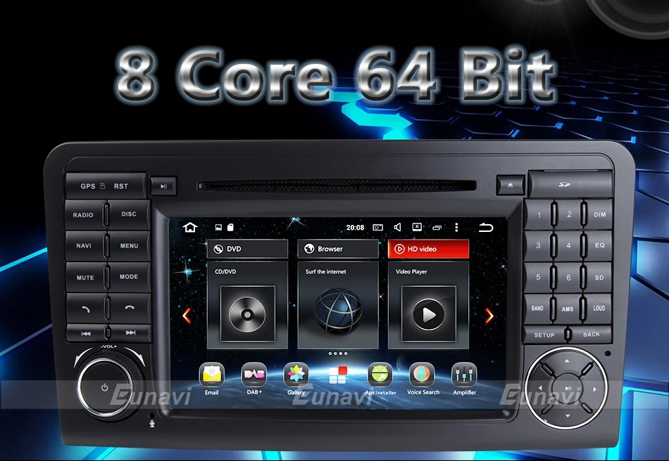 Perfect Eunavi 2 Din Android 8.0 WiFi GPS Navi Octa 8 Core Blotooth Stereo Car DVD Player For Benz ML CLASS W164 ML300 ML350 ML450 ML500 2