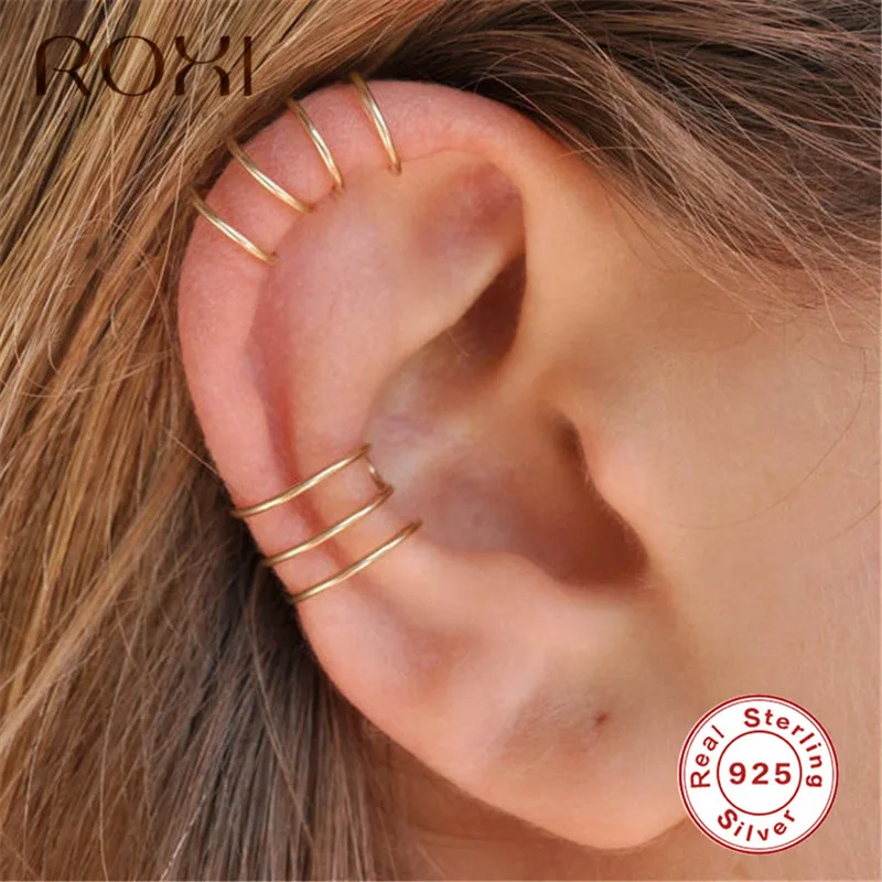 

ROXI 1Pair No Pierced Ear Clip C Shape Clip On Earrings for Women Fashion Jewelry Cartilage Ear Cuff 925 Sterling Silver Earring