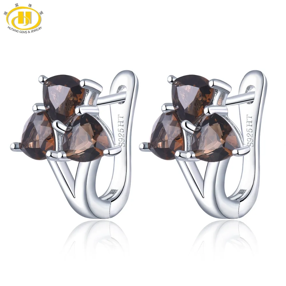 Hutang 1.24ct женские серьги кольца из натурального дымчатого кварца Твердое Серебро