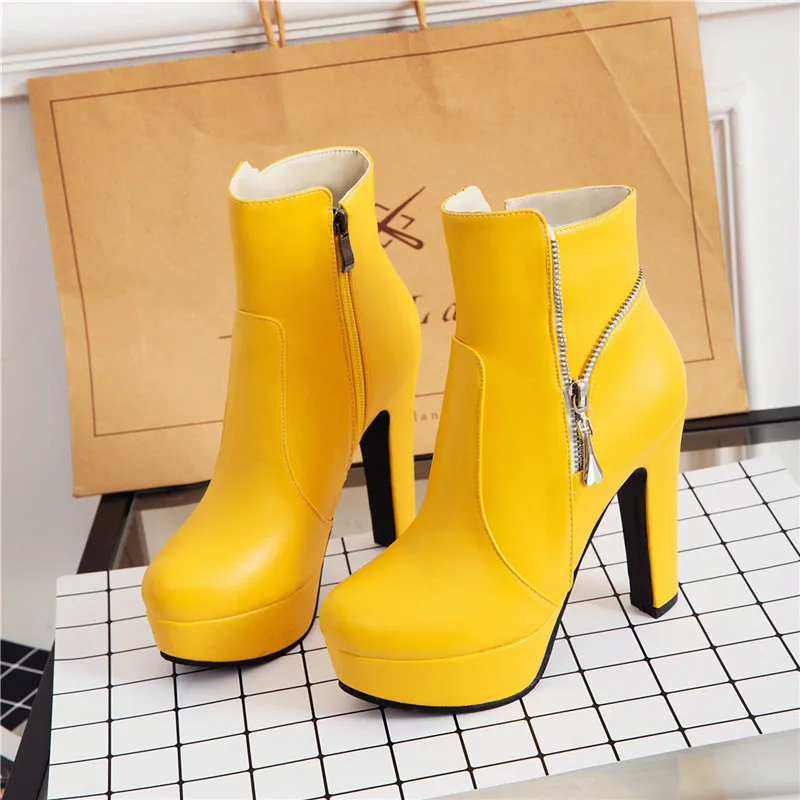 WETKISS/Большой размер 34-50, женские ботильоны на высоком толстом каблуке обувь с круглым носком, женские туфли из искусственной кожи г. Новые осенние ботинки на платформе