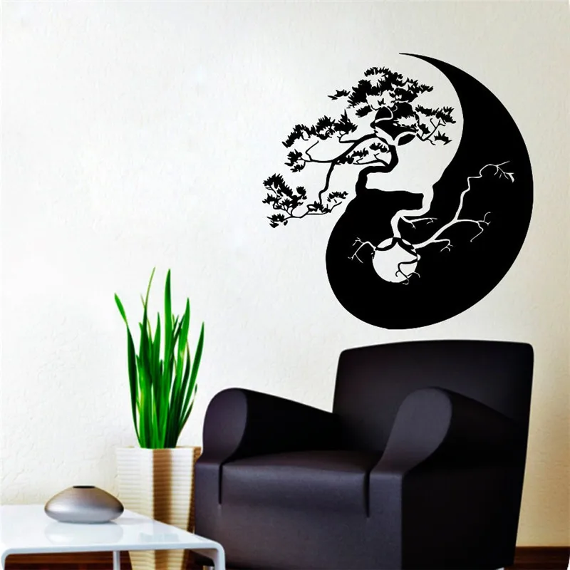 

Tree Bonsai Yin Yang Pattern Art Designed Wall Sticker Home Livingroom Fashion Stylish Wall Murals Vinyl Removable Decal