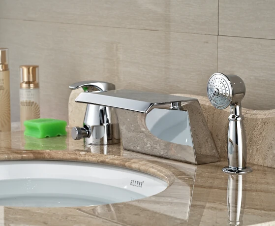 

Chrome Finish Widespread Single Handle Bathtub Faucet with Handheld Shower