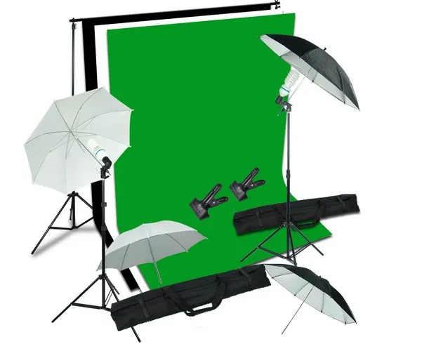 

Photo Studio Black White Green Background Stand Umbrella Backdrop Lighting Kit
