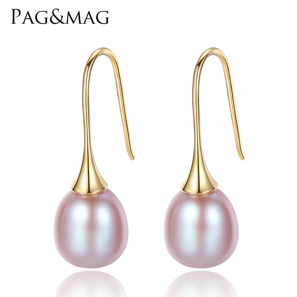

PAG&MAG Simple Hook Earring Natural Fresh Water Drop 9-10mm Pearl Earrings with 925 Sterling Silver Fine Jewelry for Women