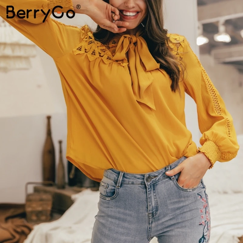 Женская блузка с длинным рукавом BerryGo летняя и весенняя Блузка вырезом