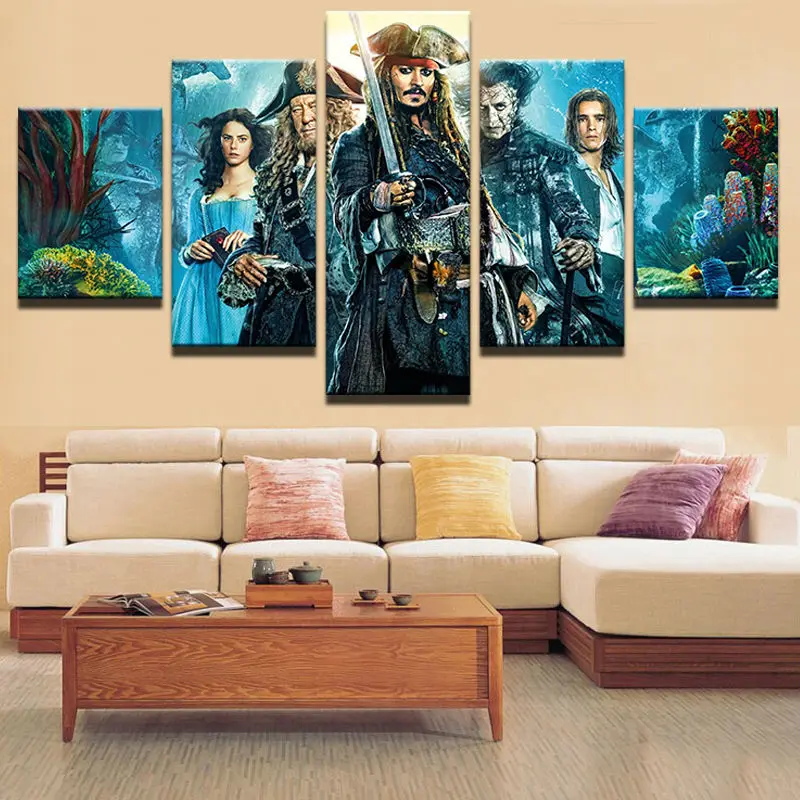 Home Wall Decor Canvas Picture HD Print 5 Panels Movie Pirates Of The