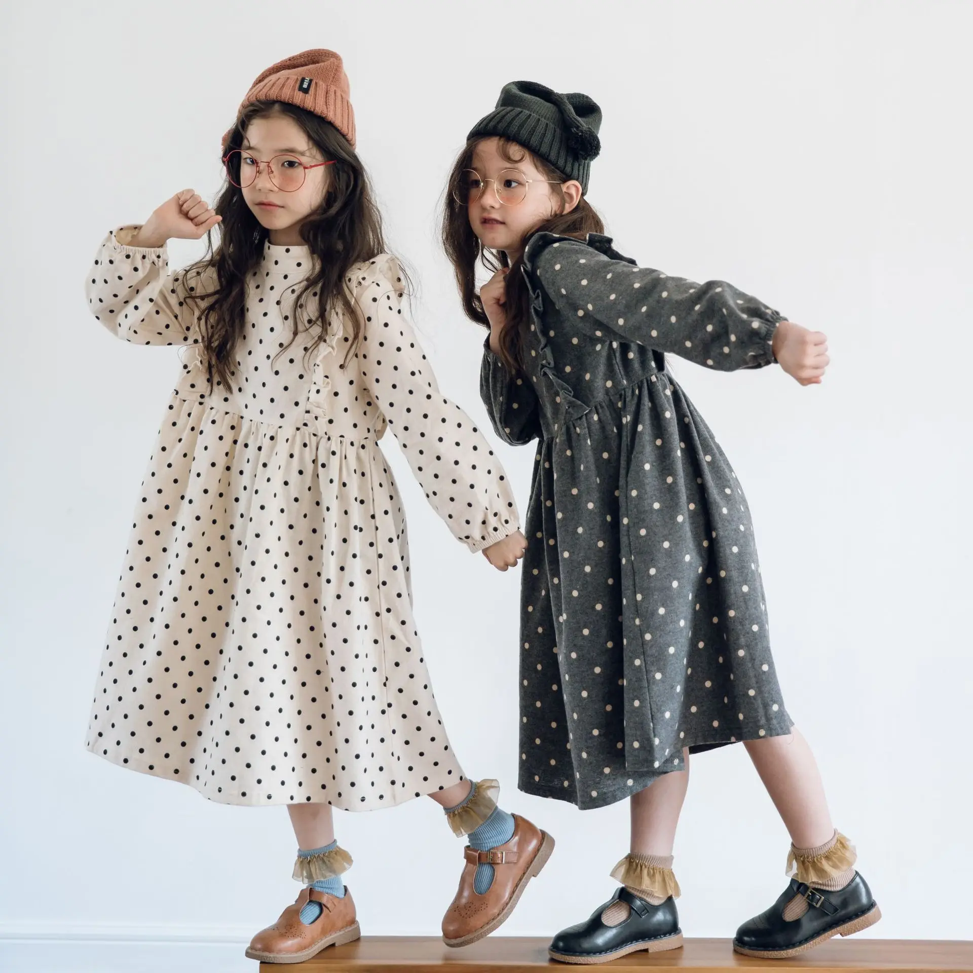 

Fall Kids Dress For Girls Dot Ruffle Loose Long Dress Elegant Princess Costume 4-14 Yrs Party Frocks Children Christmas Vestido