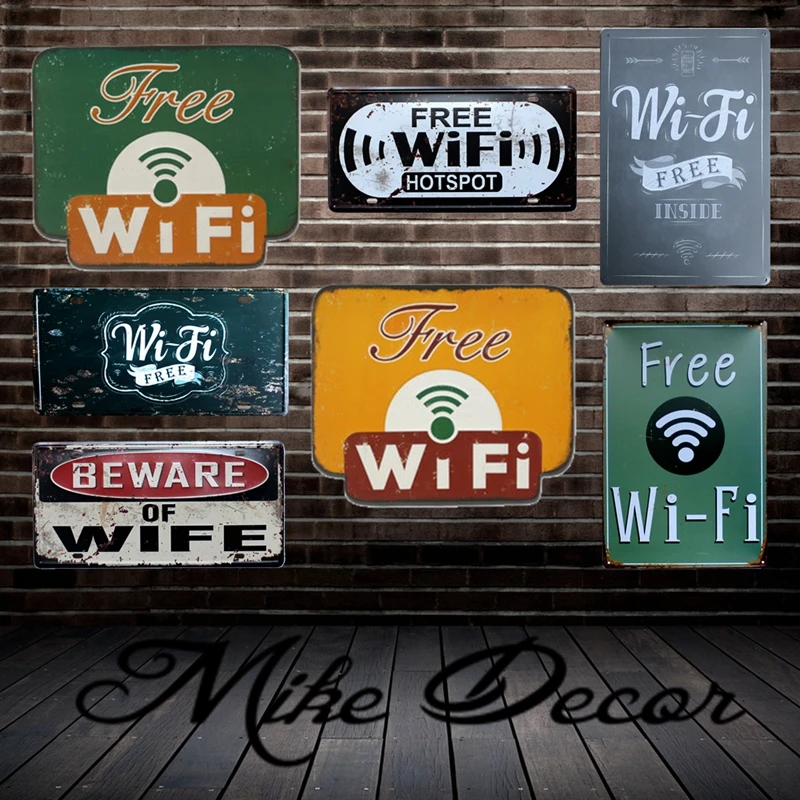 [Mike Decor] Wifi жестяная вывеска Ретро подарок неправильная настенная доска домашний