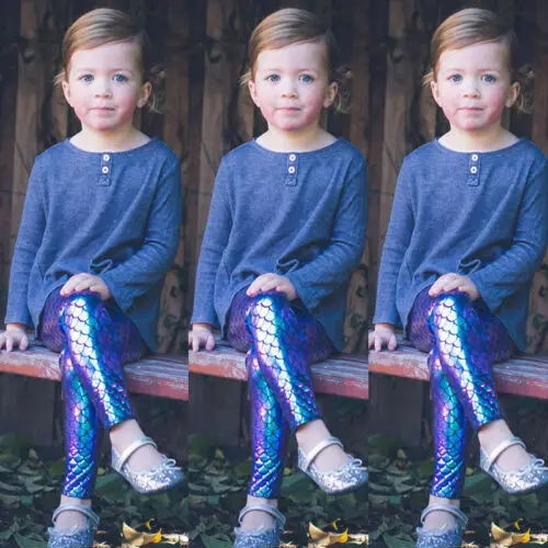 Kids Baby Girls Mermaid Sequin Leggings Botom Toddler Pencil Pants Trousers
