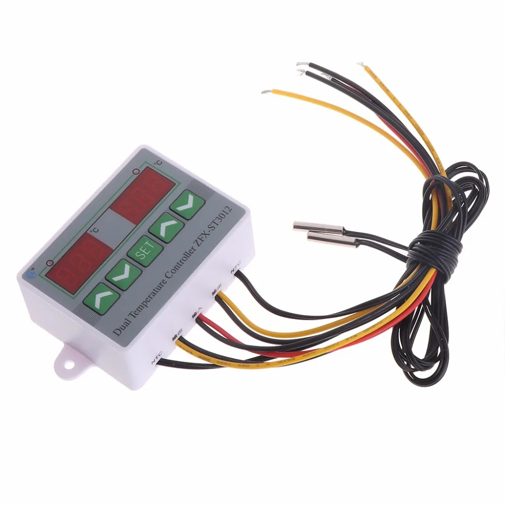 

Temperature Controller 220V 12V 24V Digital Dual Temperature Controller Thermostat Incubator Dual Probe