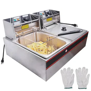 

12L Commercial Stainless steel Countertop Electric Open Potato chips french fries Fryer Dual 2 Tank