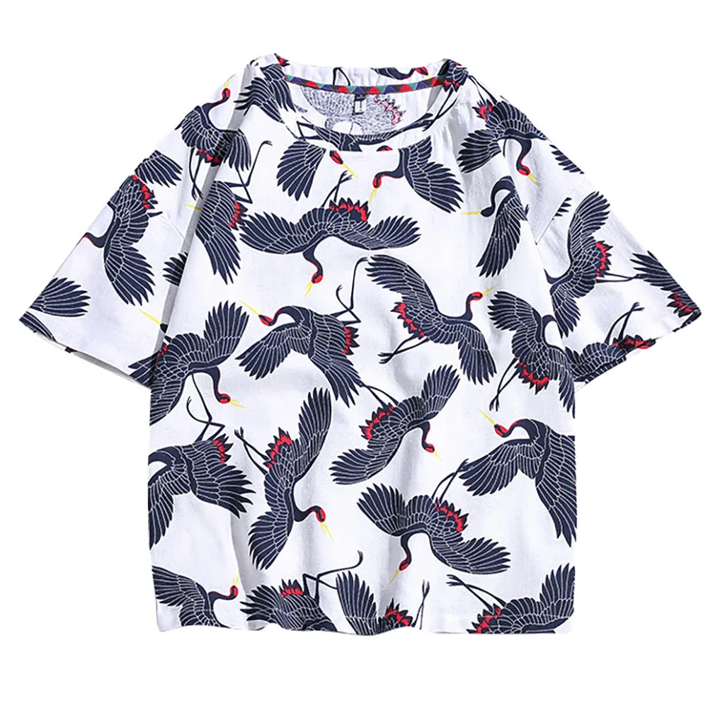 

New Mens Linen Short Sleeve Solid Color Crew Neck Loose Casual T Shirt Handsome Men Shirt