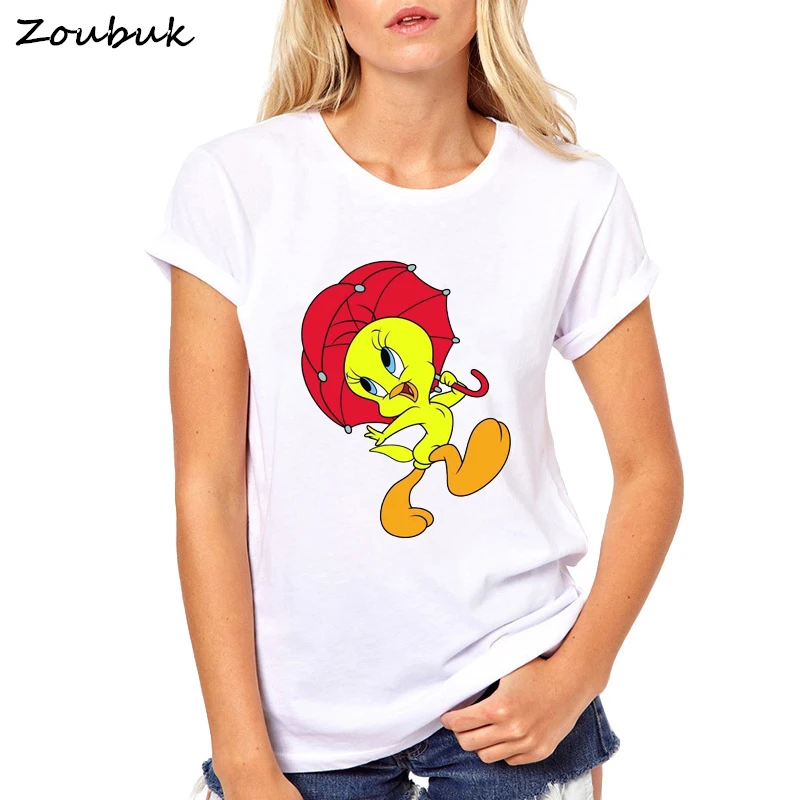 2018 fashion Looney Tunes Tweety Bird cartoon print t shirts women summer fashion cute tshirt female o-neck tops tee plus size Tops