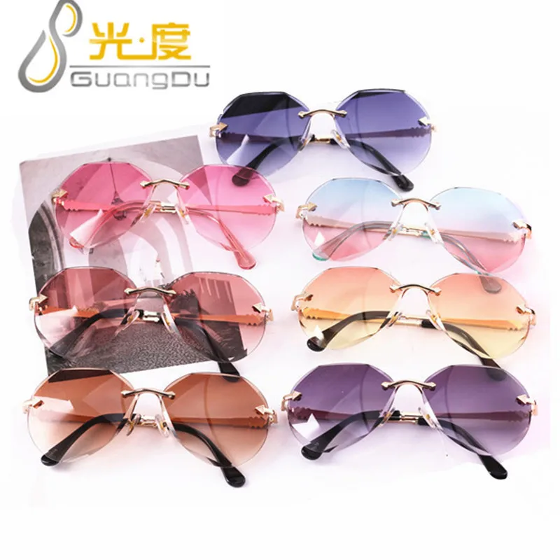 

GUANGDU Oversize Rimless Glasses Diamond Cutting Lens Sunglasses Kids Brand Designer Girls Boys Fashion UV400 Shades Eyeglasses