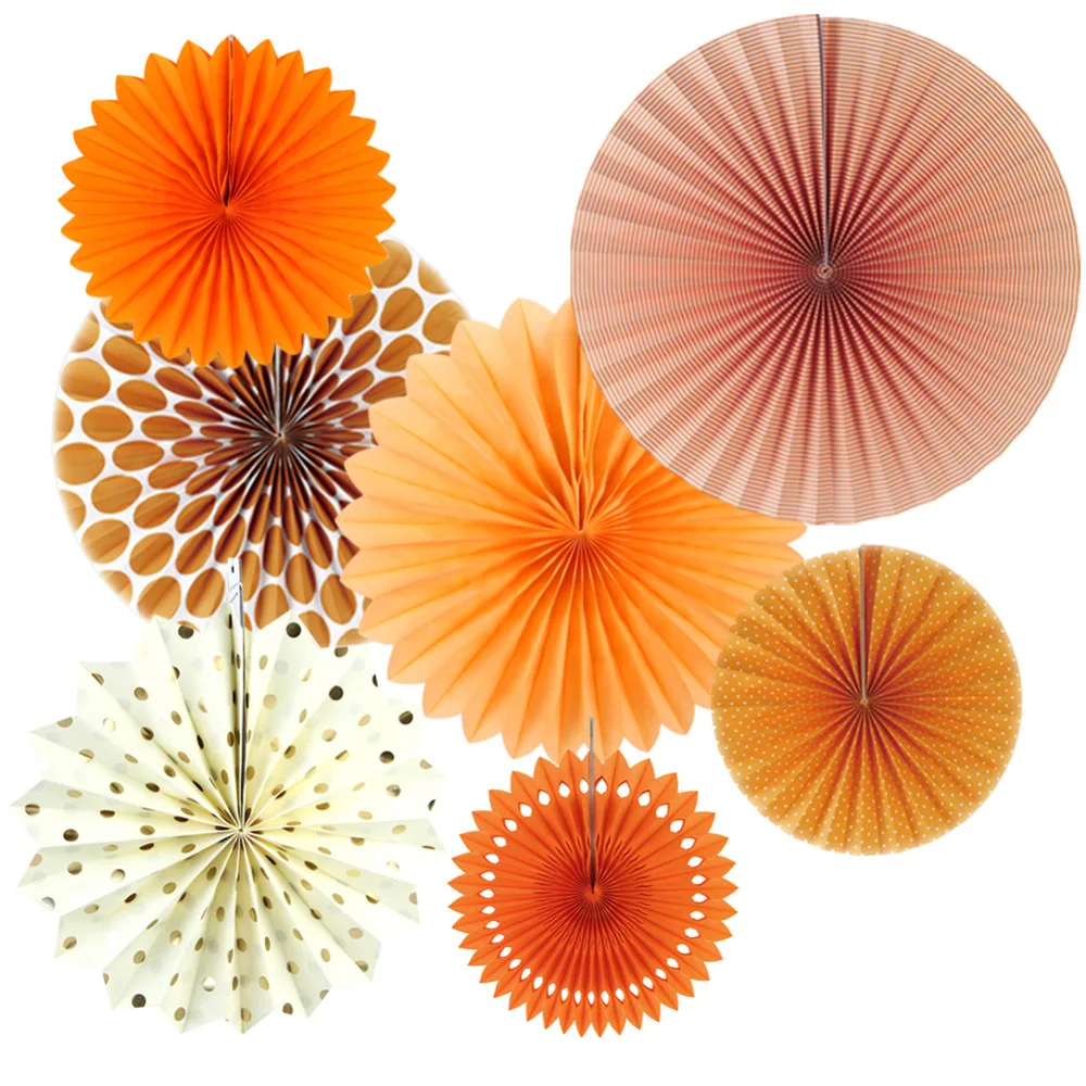 Set of 7 Orange Theme DIY Paper Crafts Paper Fans ...