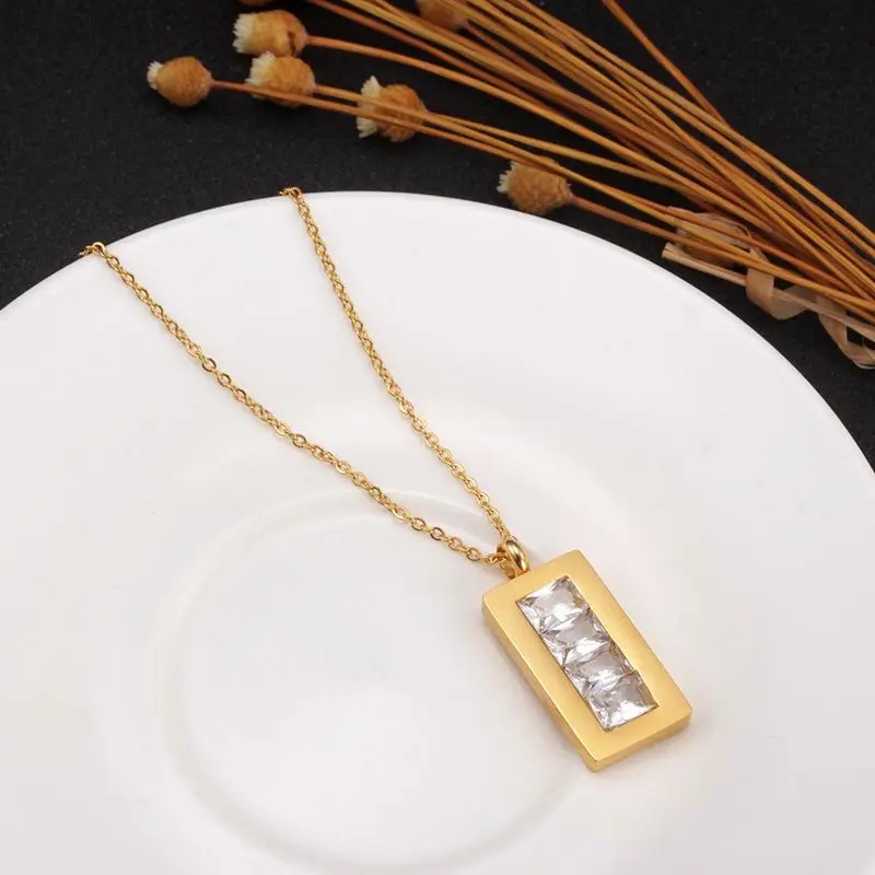 

Gold Color Crystal Jewelry Set Stainless Steel Long Pendant Necklace Stud Earrings for Women Brand Jewelry Bijoux Femme