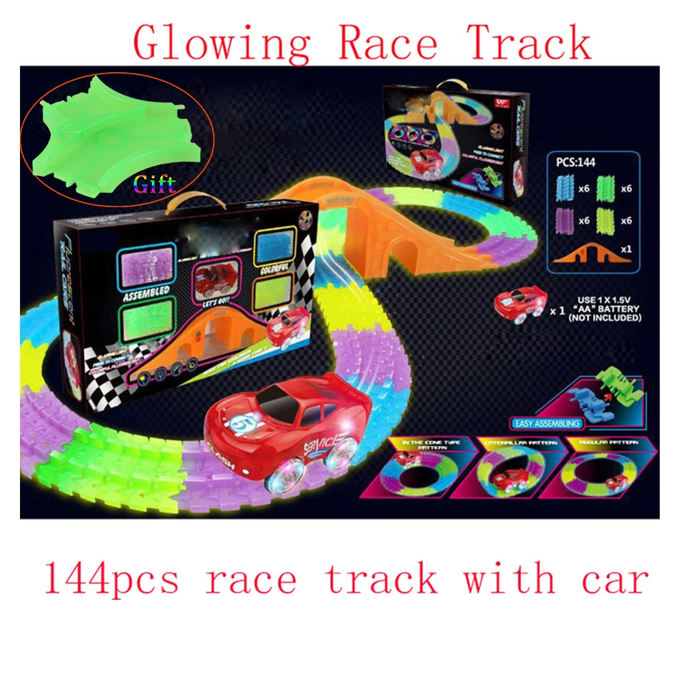 

DIY Assembly Electric Rail Race Car Tracks Kit Flashing Glow Race Track Bend Flex Luminous Racing Car Children Education Toys
