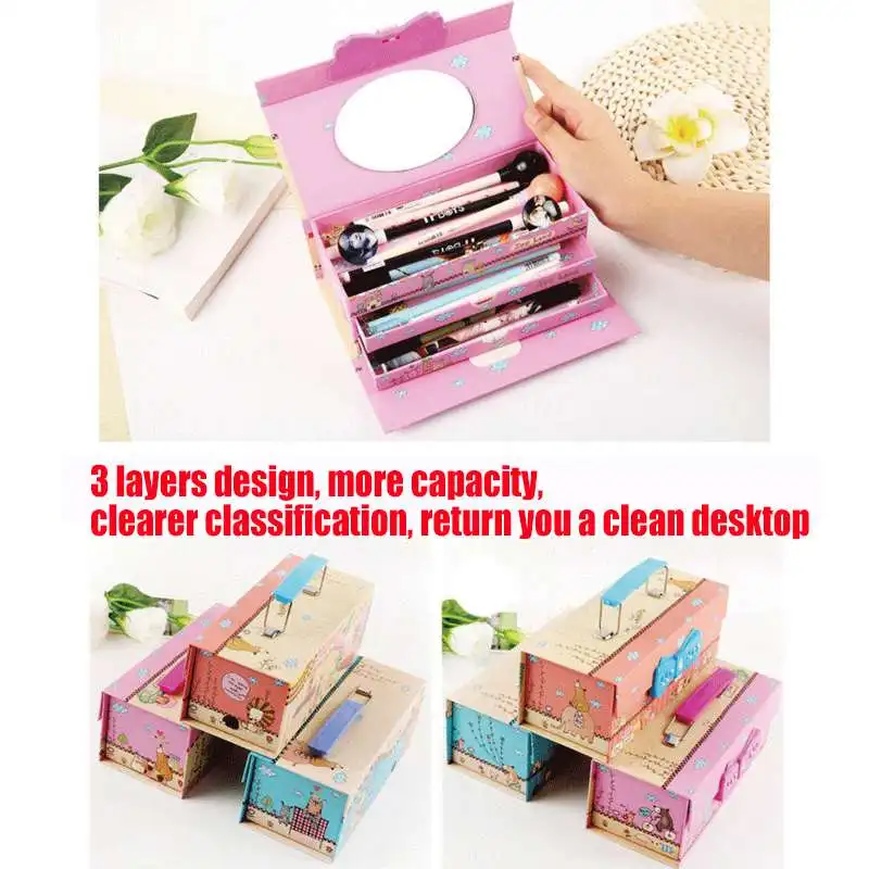 

Three-layer Fancy multifunction kawaii Pencil Case Stationery Pen Pouch Large Capacity Waterproof School Pencil Box Pen Case