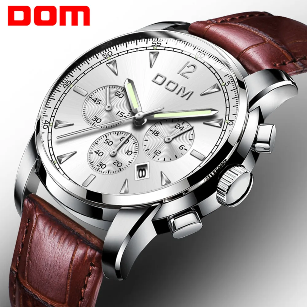 

DOM Watches Men Luxury Brand Chronograph Wristwatch Men Casual Sports Watches Waterproof Leather Quartz Men's Watch M-75L-7MPE