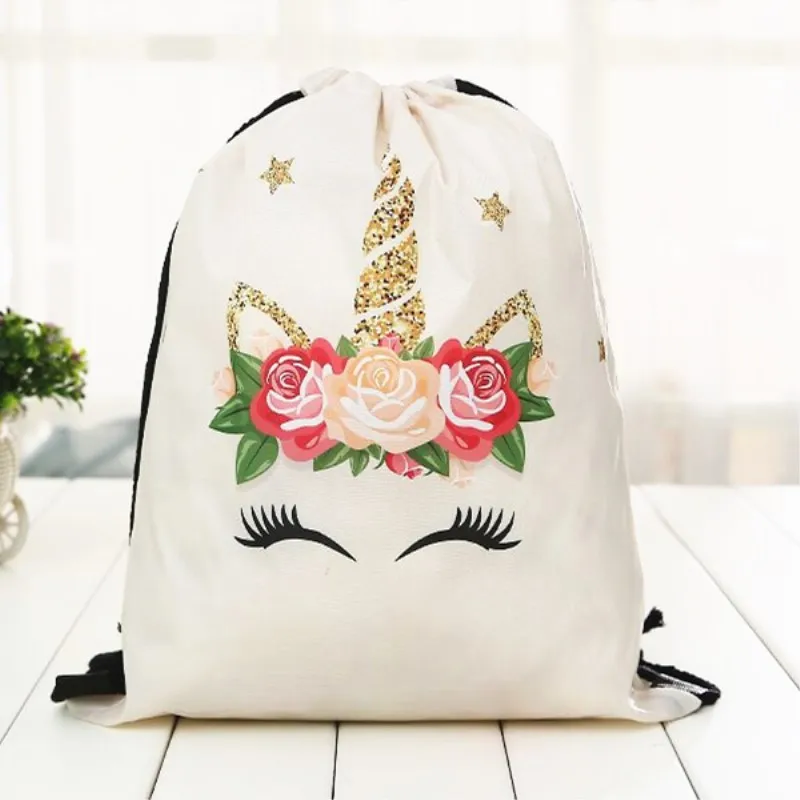 

Unicorn Drawstring bag for Girls Travel Storage Package Cartoon School Backpacks Children Birthday Party Favors