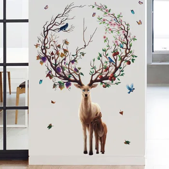 

Large flower deer Living room Background Wall Sticker Home Decoration DIY bedroom Mural art Decals poster reindeer stickers