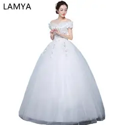 Ламия 2019 Лодка шеи Свадебные платья с аппликацией Кристалл элегантное Пышное Бальное Платье Свадебное платье Для женщин свадебное платье