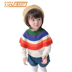 Детский свитер для маленьких девочек, Осень-зима 2019, Милый хлопковый свитер для девочек, детский Радужный свитер, свитера для девочек