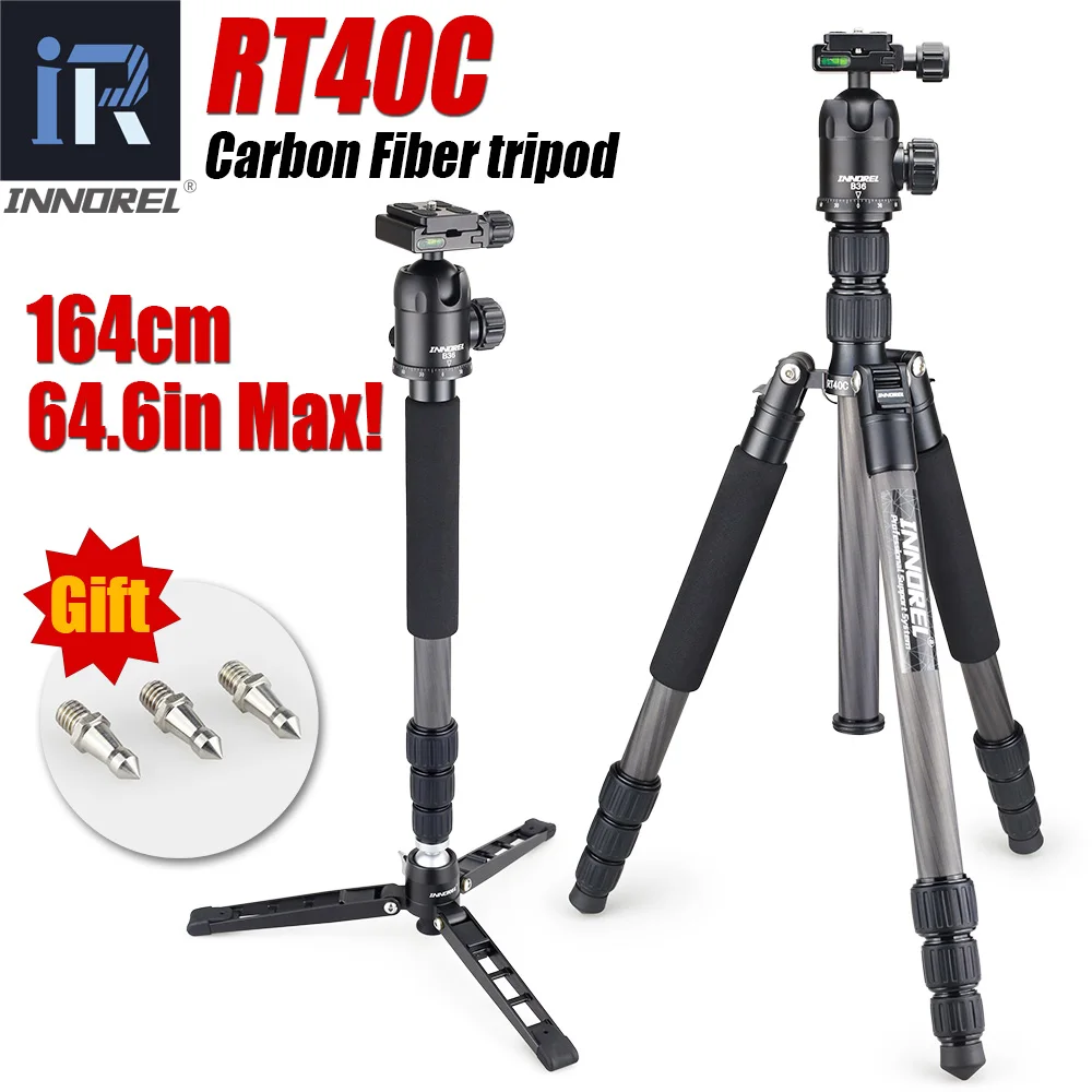 RT40C Professional Carbon Fiber tripod for digital dslr camera light weight stand high quality tripe for Gopro tripode 164cm max