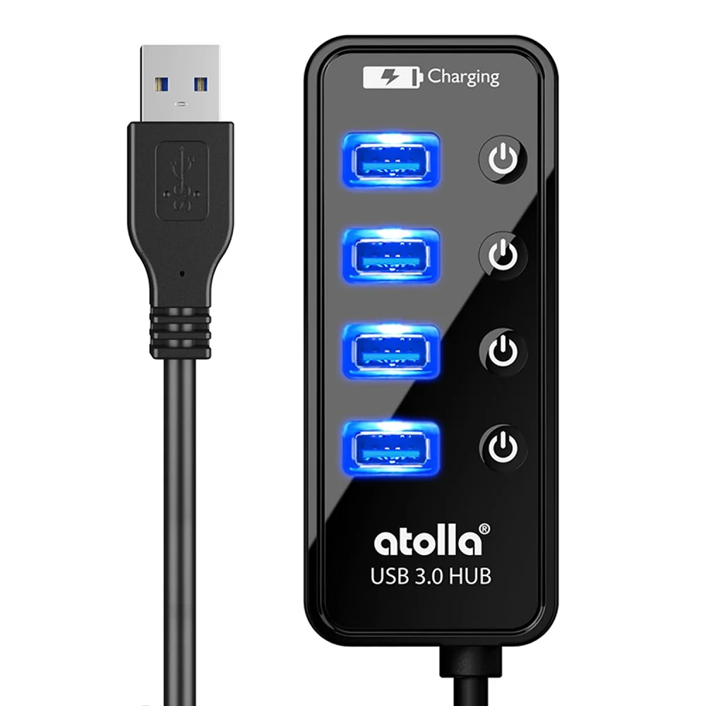 Atolla usb 3,0 концентратор с адаптером питания, 4+ 1 передачи данных и зарядки многопортовый, высокоскоростной 5 Гбит/с USB разветвитель для MacBook Air - Цвет: 4 port black