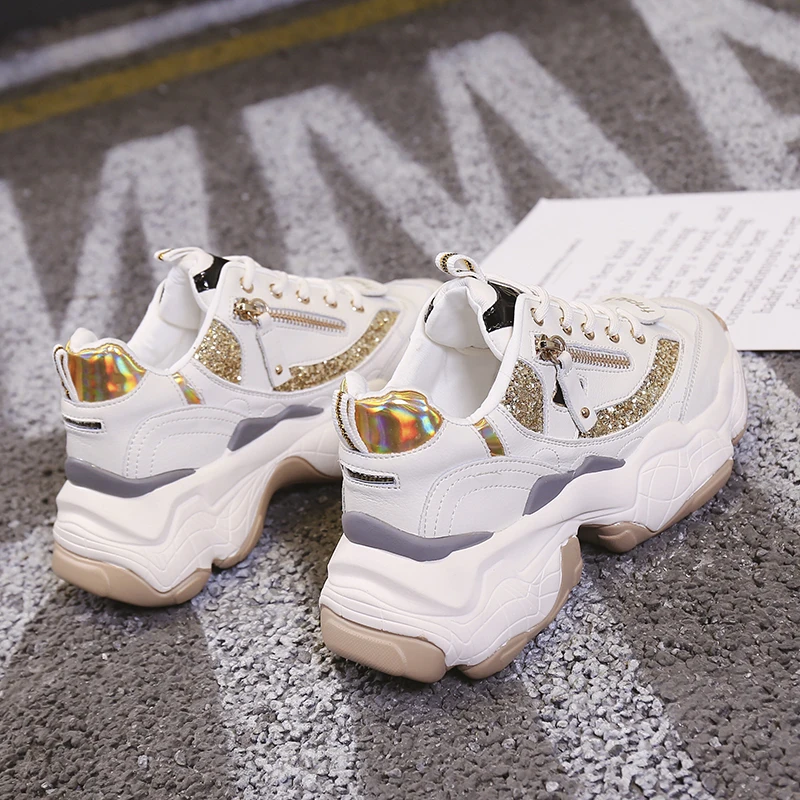 Дизайнерские блестящие кроссовки на платформе; коллекция года; повседневная обувь для папы; белые женские кроссовки; женская обувь; кроссовки; basket chaussure femme