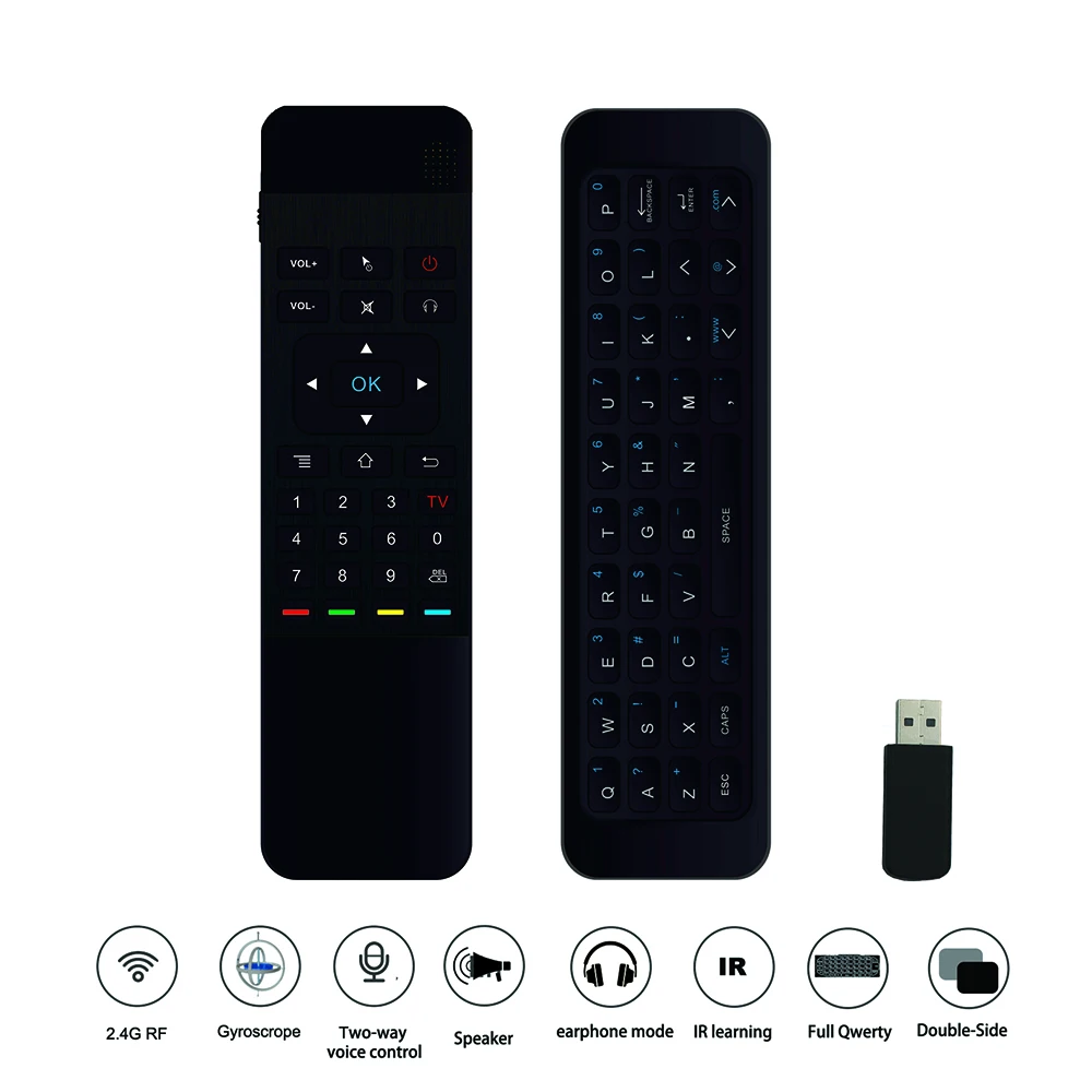 

Voice talk W1S Air Mouse Rechargeable 2.4GHZ Wireless Keyboard gyroscope Remote Control For Windows Android TV Box PC Earphone