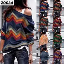 ZOGAA Autumn Winter Strapless Colorful Stripe Tops In Europe and America Long Sleeves Geometry Printing Shirt Women Coats A13 ZOGAA Autumn Winter Strapless Colorful Stripe Tops In Europe and America Long Sleeves Geometry Printing Shirt Women Coats A13